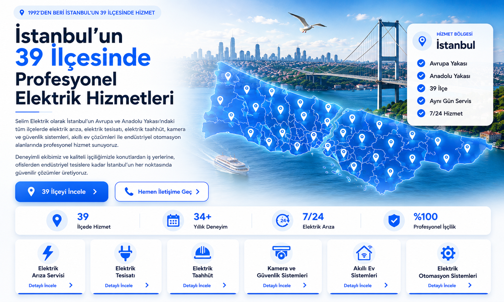 Selim Elektrik İstanbul'un 39 ilçesinde profesyonel elektrik hizmetleri
